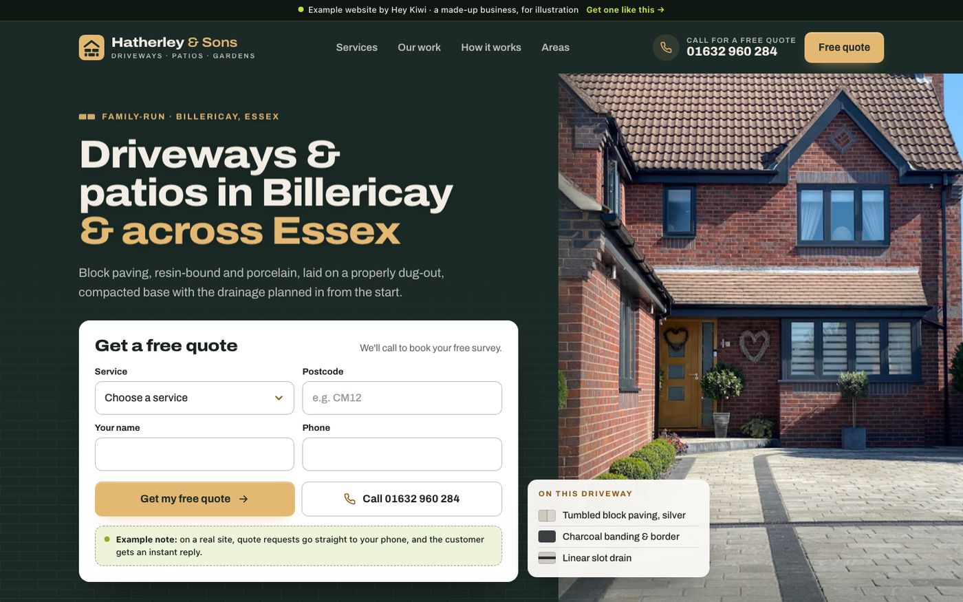 Example driveway company homepage on a computer