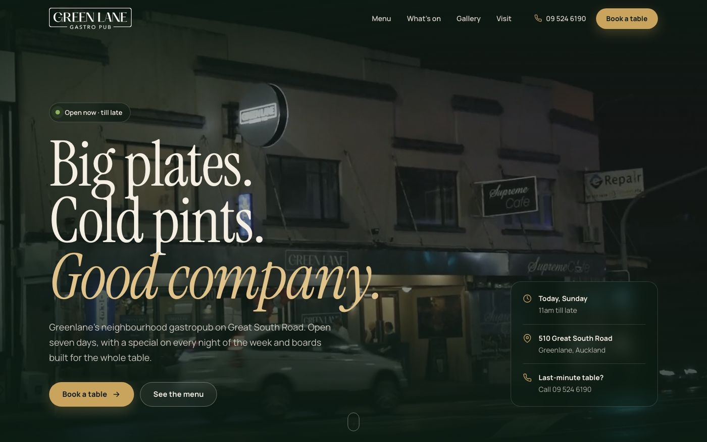 Greenlane Gastropub’s new homepage on a computer